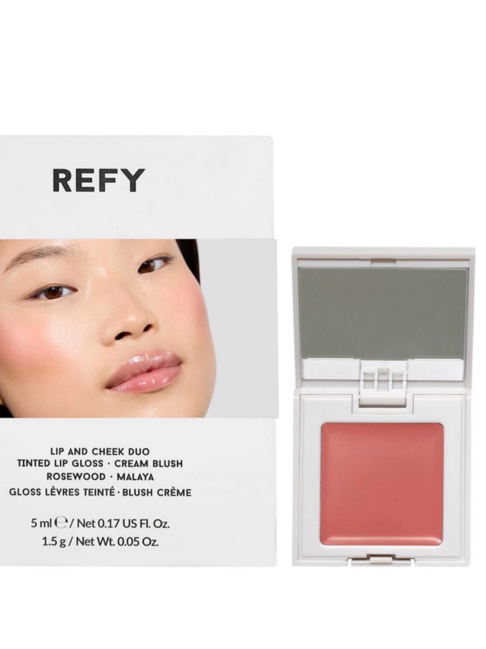 REFY Tinted Lip Gloss and Cheek Duo Cream Blush Shades Rosewood and Malaya NIB